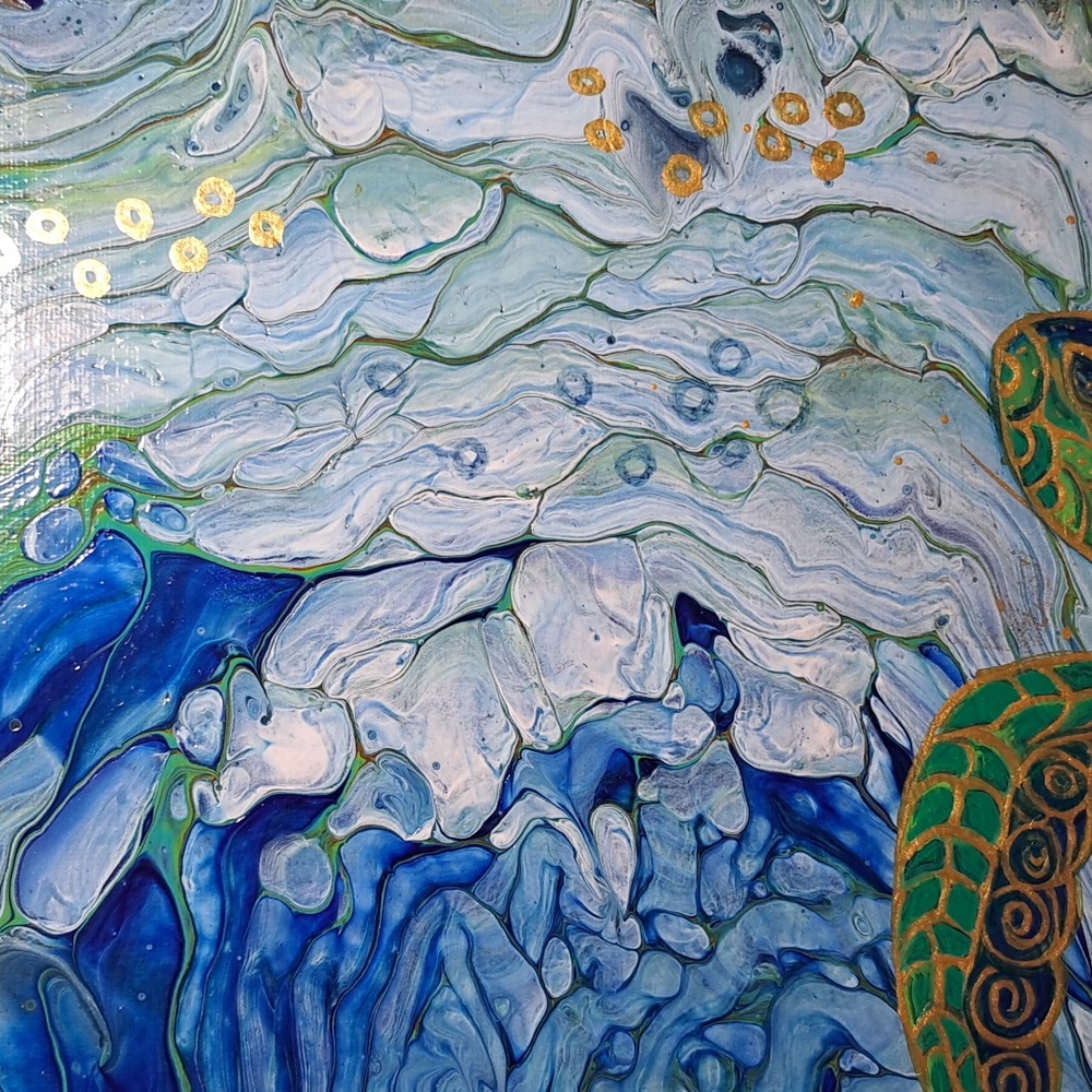 Hand Crafted Sea Turtle Fluid Wall Art Painting - Picture 12 of 15